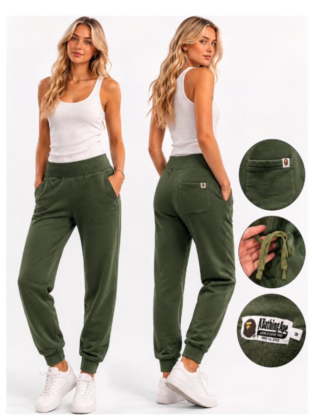A Bathing Ape Olive Green Jogger Pants BAPE Streetwear Track Pant Medium
